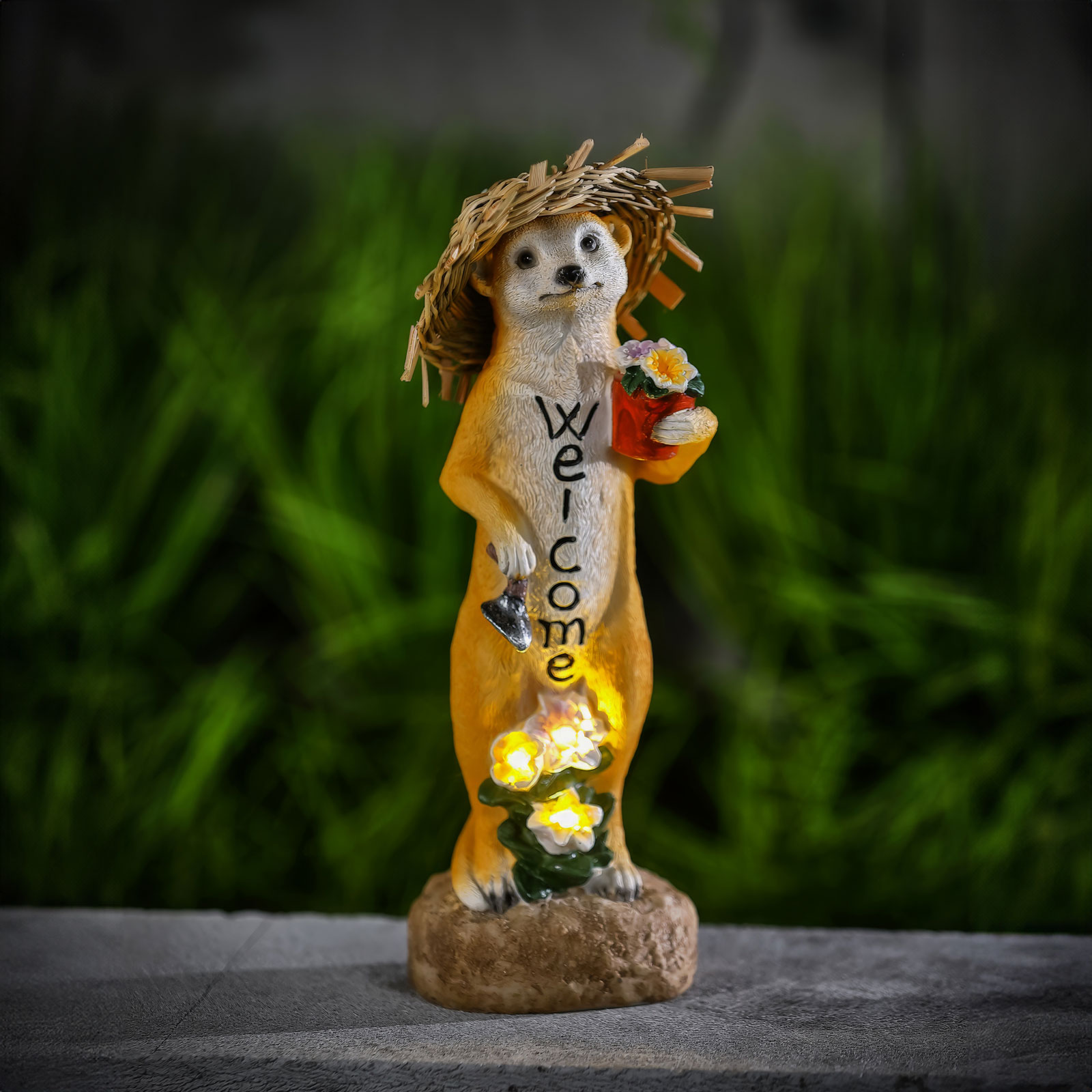 LED-es szolár állatfigura - 'Welcome' szurikáta - melegfehér LED - 30 cm