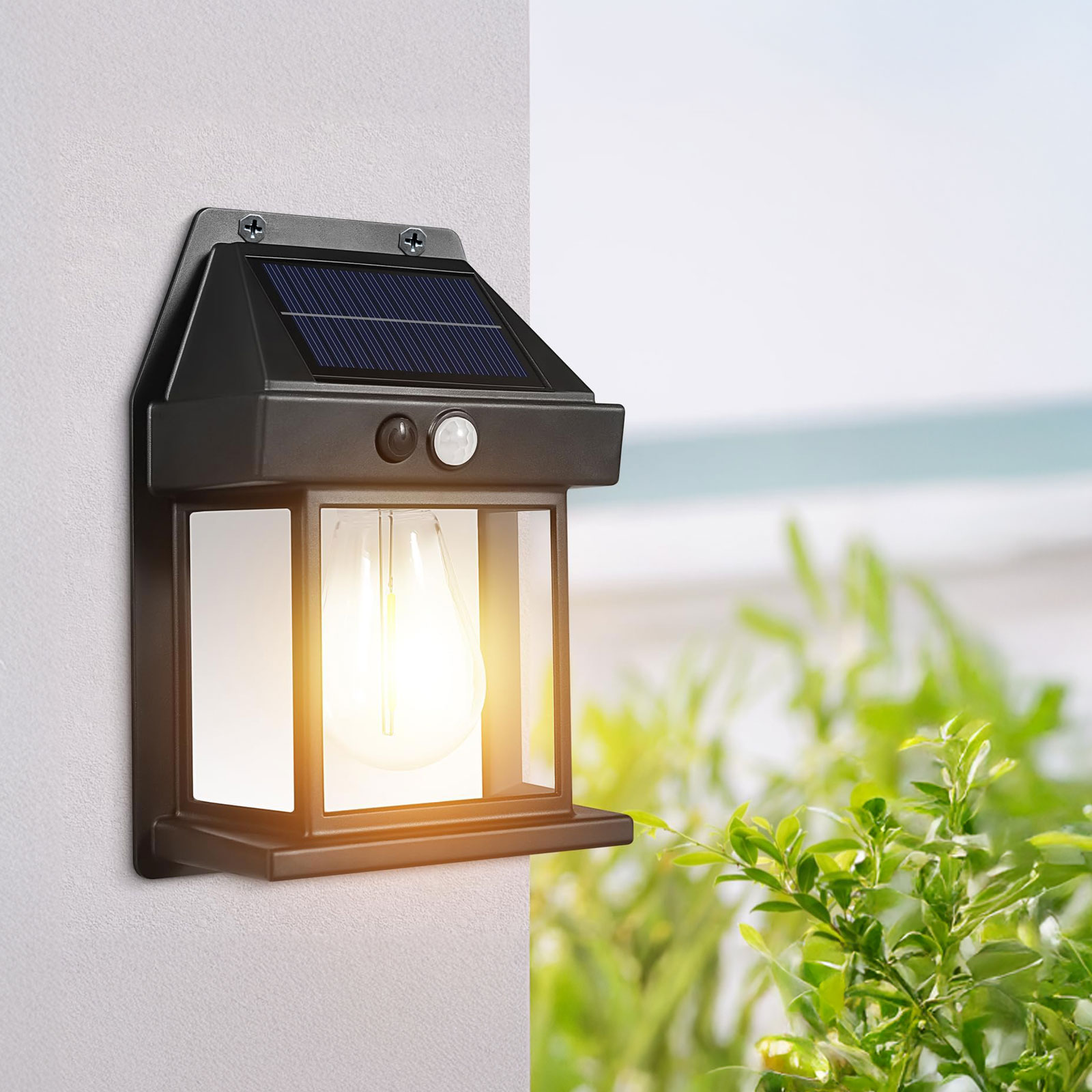 Szolár mozgásérzékelős fali lámpa - 1 filament LED - fekete - 12 x 6 x 17 cm