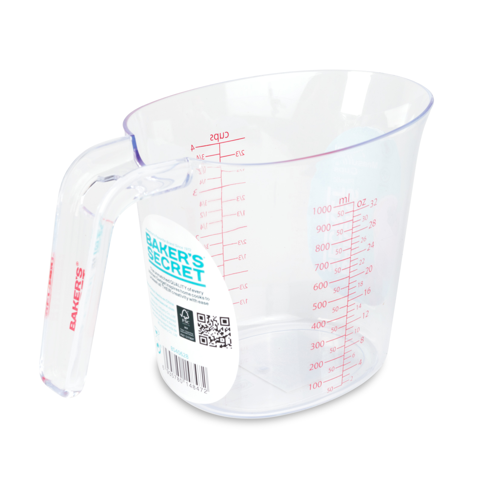 Baker's Secret mérőpohár - 1000 ml - műanyag - átlátszó
