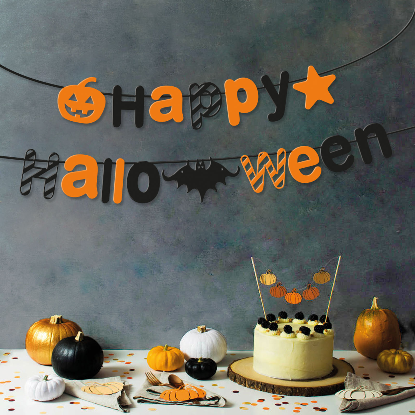 Halloween-i papír girland - 'Happy Halloween' felirat - 3,5 m
